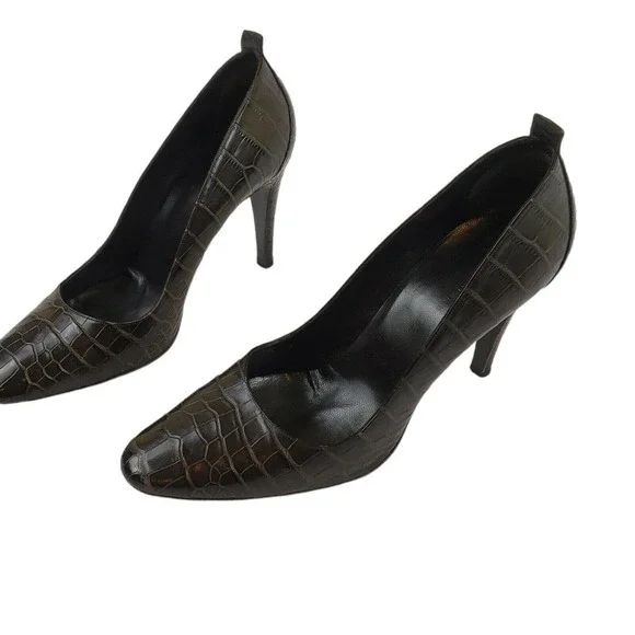 Balenciaga Brown Alligator/Leather Woman's 4" Heel Size 40 = US 10 - Picture 2 of 12